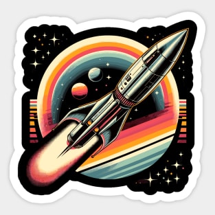 Galactic Voyage: Retro Rocket's Stellar Journey Sticker